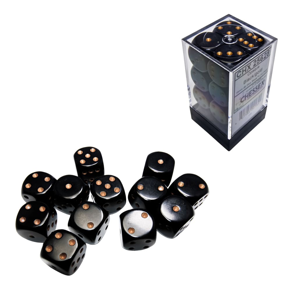 Set di dadi classici 6 facce Chessex Opachi Black gold 16mm 12 pezzi