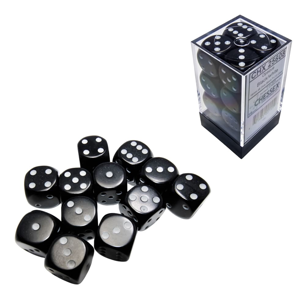 Set di dadi classici 6 facce Chessex Opachi Black white 16mm 12 pezzi
