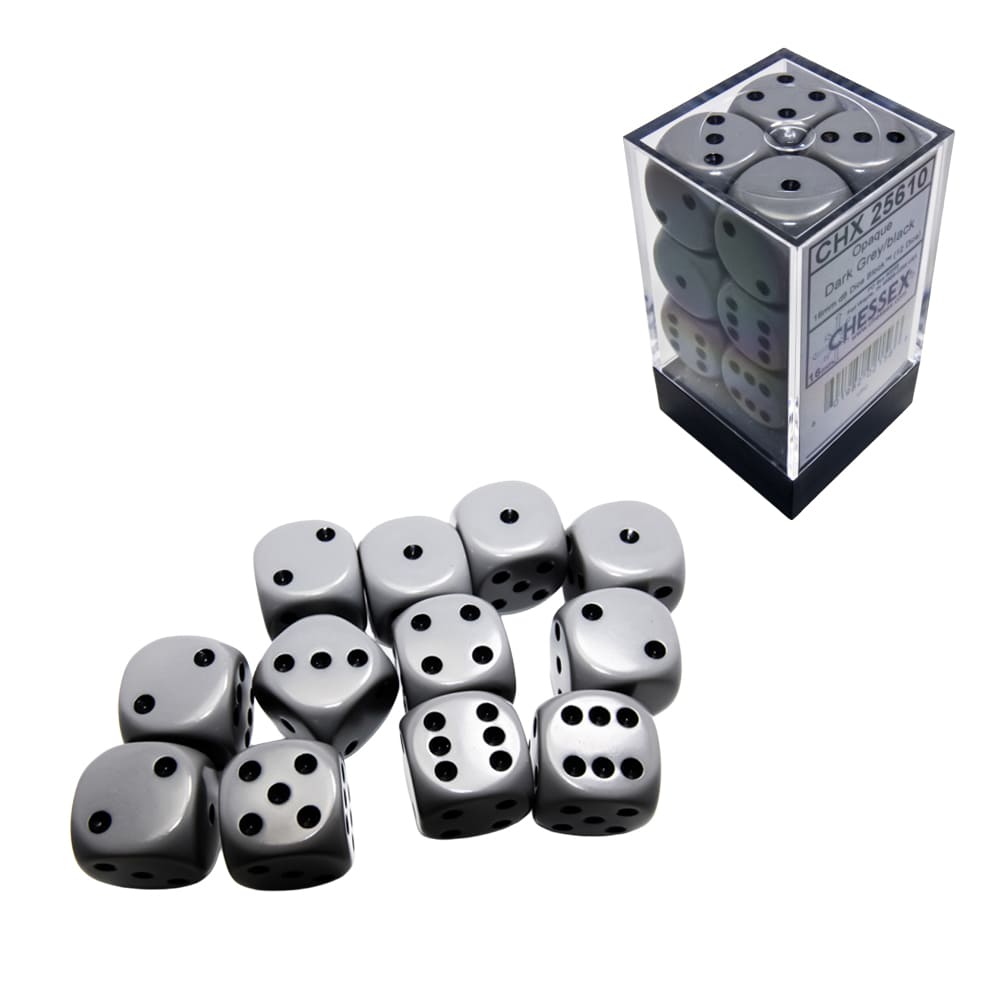 Set di dadi classici 6 facce Chessex Opachi Grey black 16mm 12 pezzi