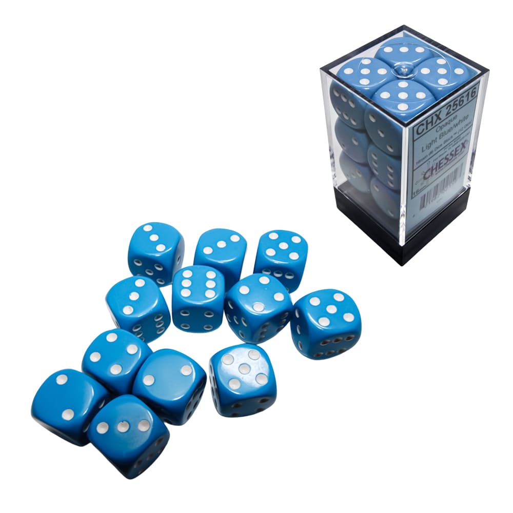 Dadi 6 Facce Chessex Opachi Light Blue White 16mm