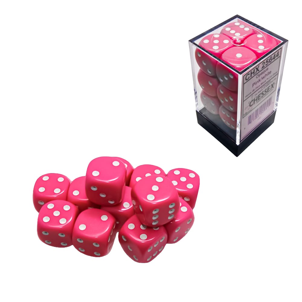 Set di dadi classici 6 facce Chessex Opachi Pink white 16mm 12 pezzi