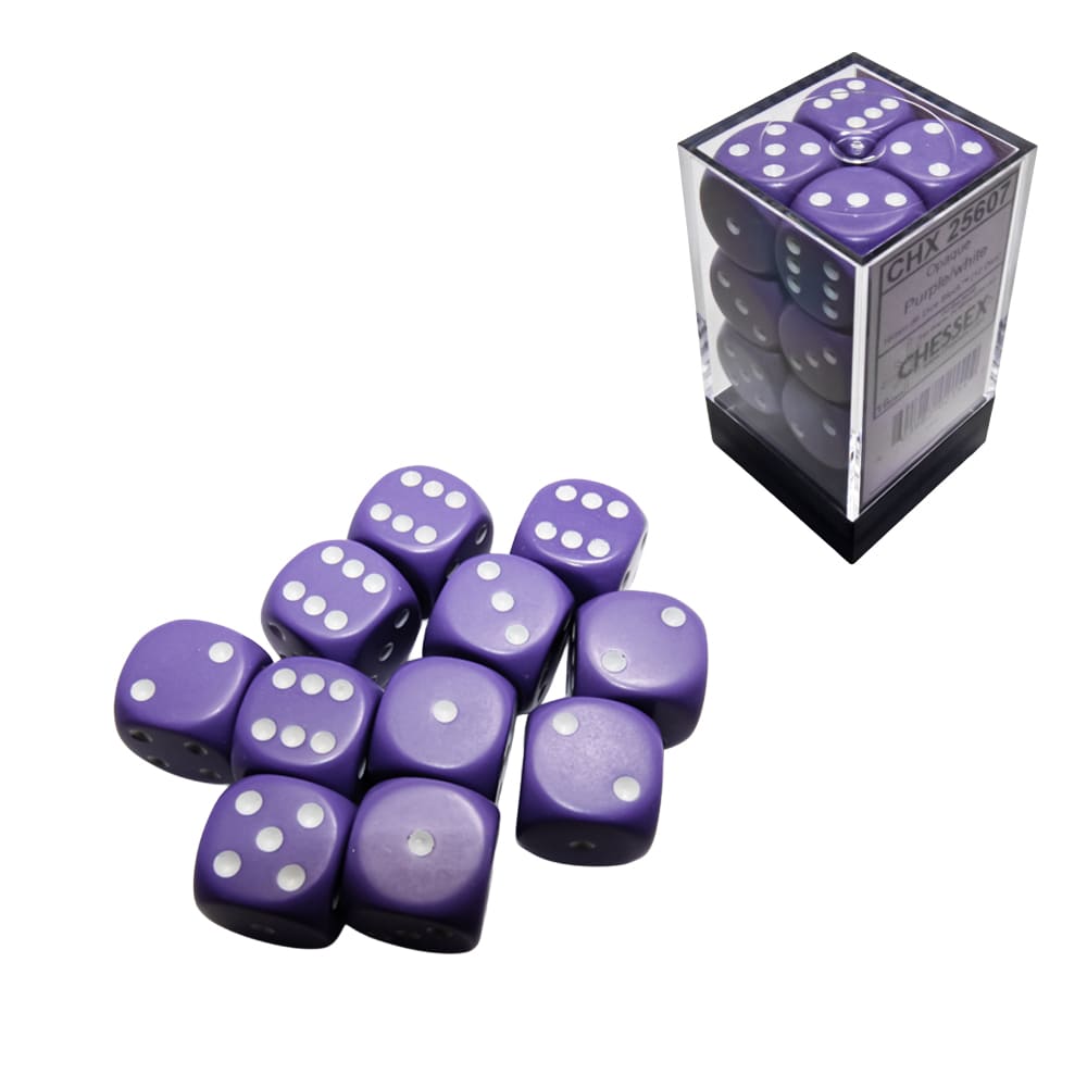 Set di dadi classici 6 facce Chessex Opachi Purple white 16mm 12 pezzi