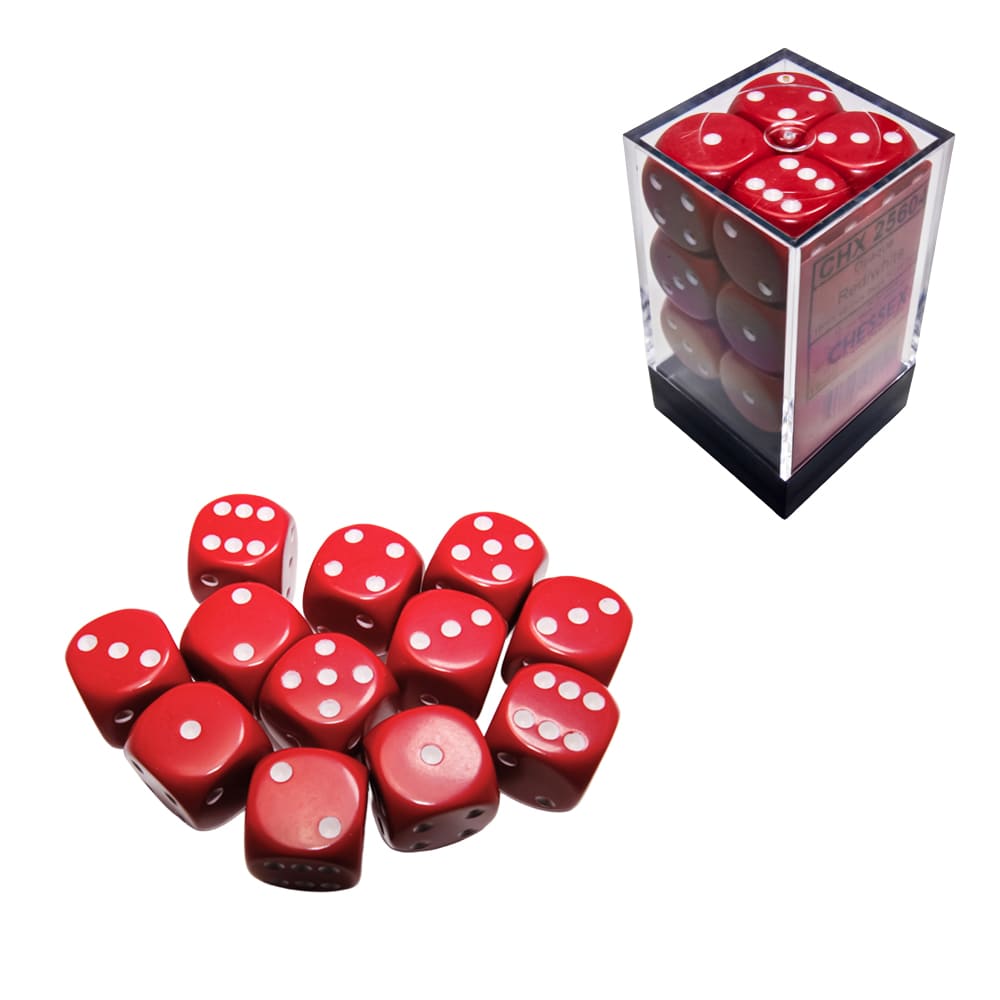 Set di dadi classici 6 facce Chessex Opachi Red white 16mm 12 pezzi