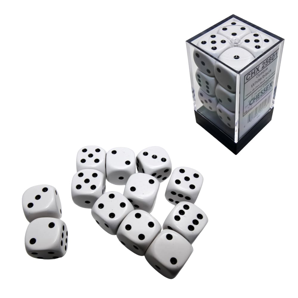 Dadi 6 Facce Chessex Opachi White Black 16mm