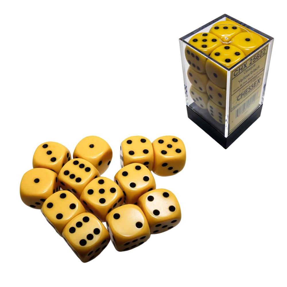 Set di dadi classici 6 facce Chessex Opachi Yellow black 16mm 12 pezzi