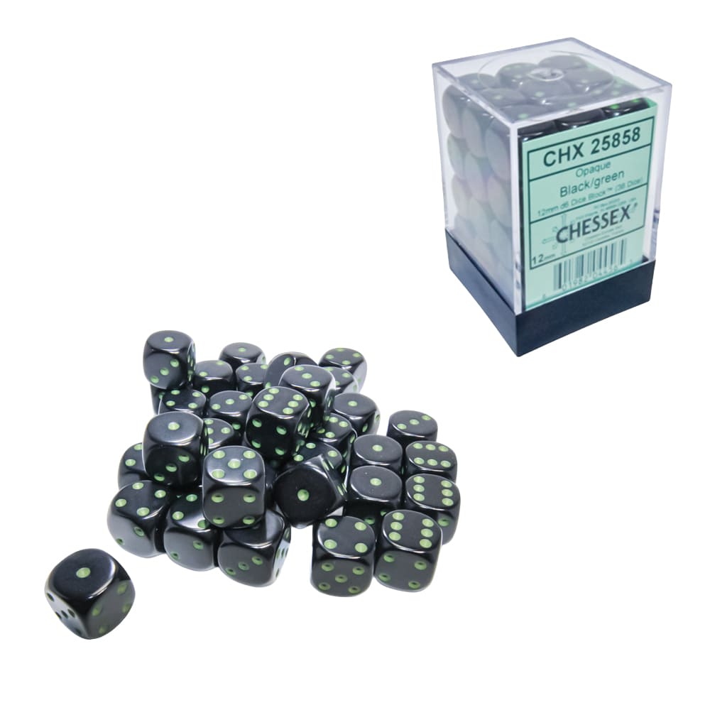 Dadi 6 Facce Chessex Opachi Black Green 12mm