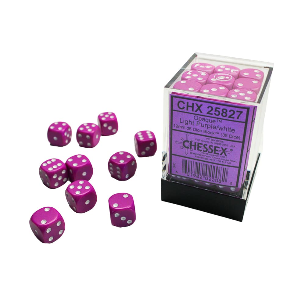 Dadi 6 Facce Chessex Opachi Light Purple White 12mm