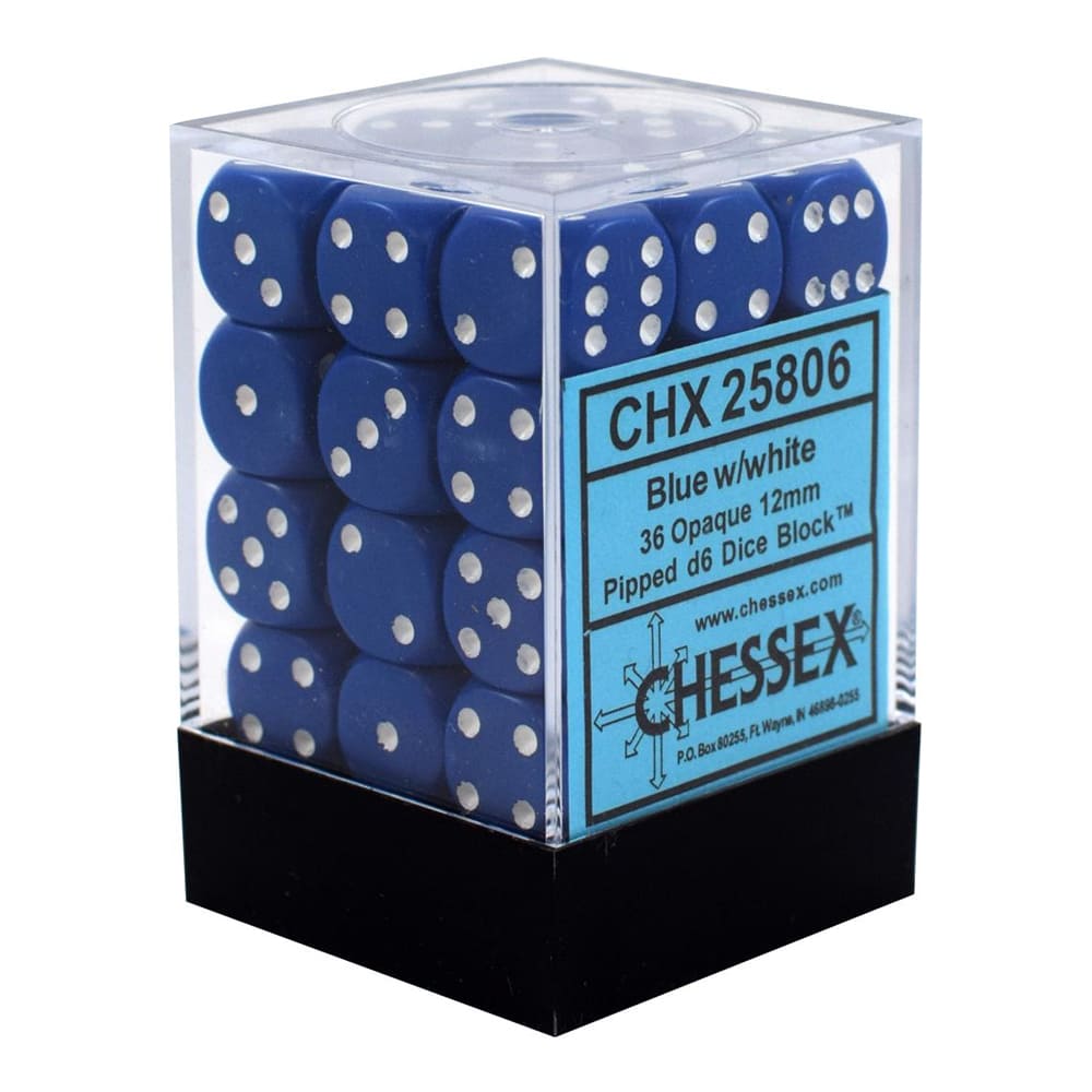 Set di dadi classici 6 facce Chessex Blue white 12mm 36 pezzi