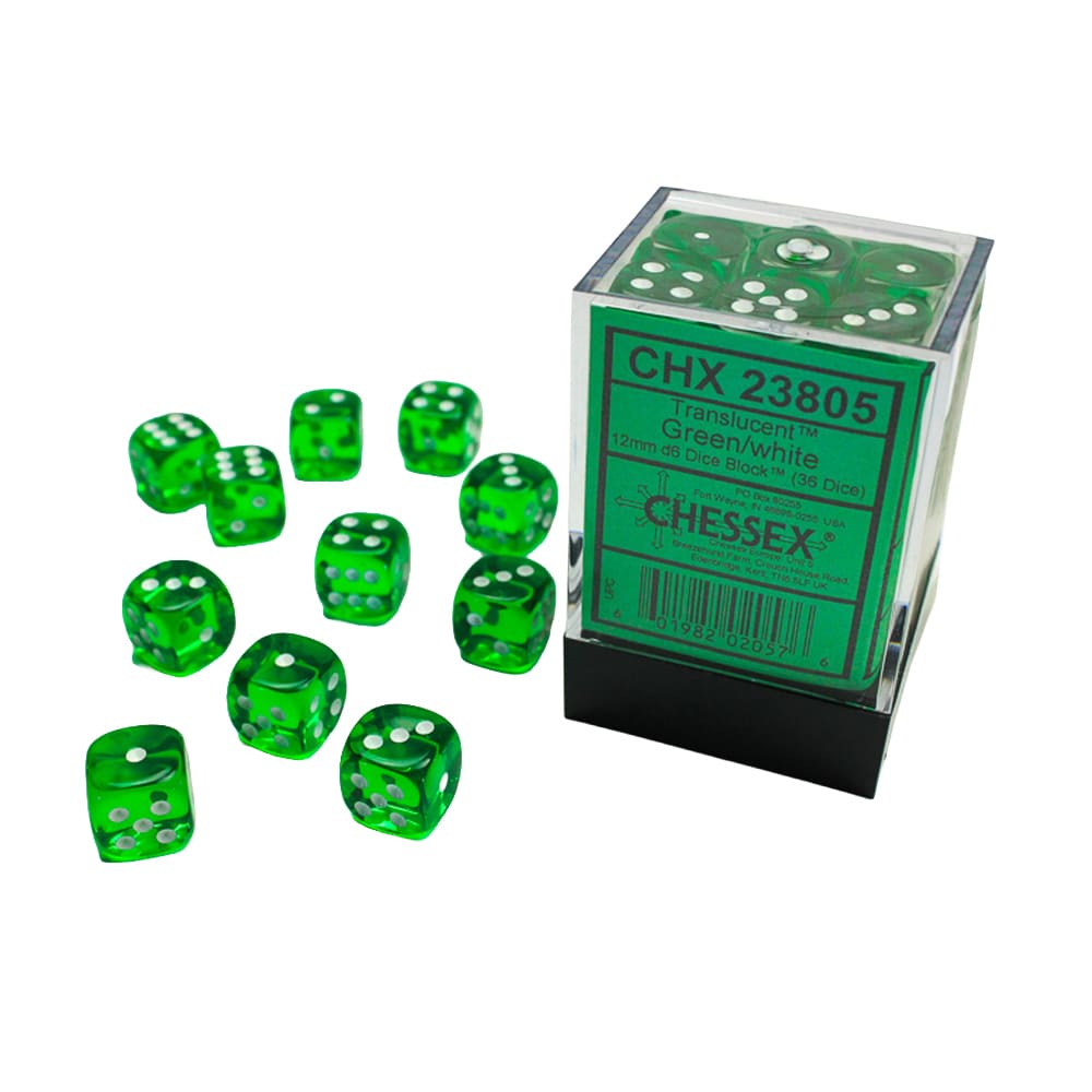 Set di dadi classici 6 facce Chessex Green white 12mm 36 pezzi