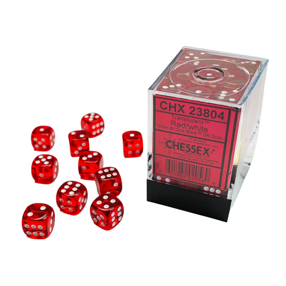 Set di dadi classici 6 facce Chessex Red white 12mm 36 pezzi