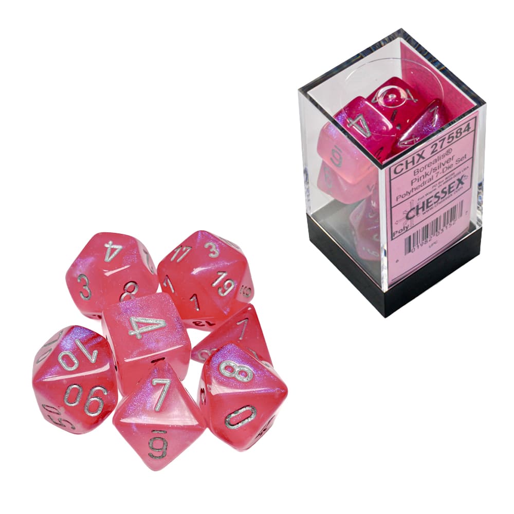 Dadi Luminosi Chessex Borealis Pink Silver Blue