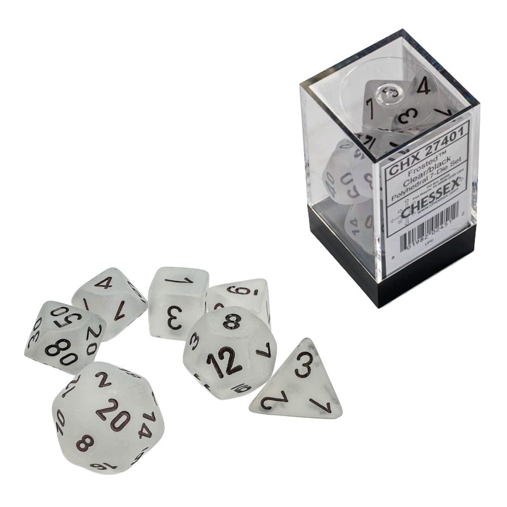 Set di dadi per RPG Chessex Frosted Clear black 7 pezzi