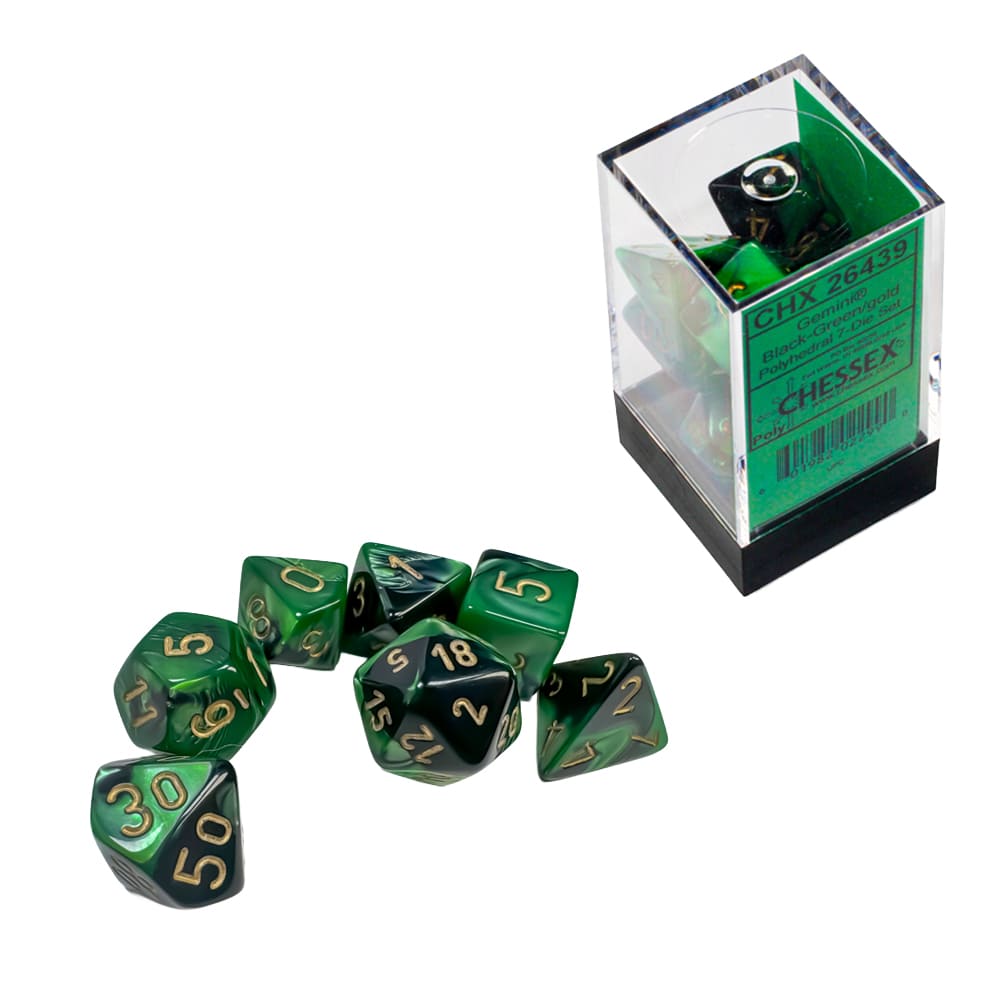 Dadi Poliedrici Chessex Gemini Black-Green Gold
