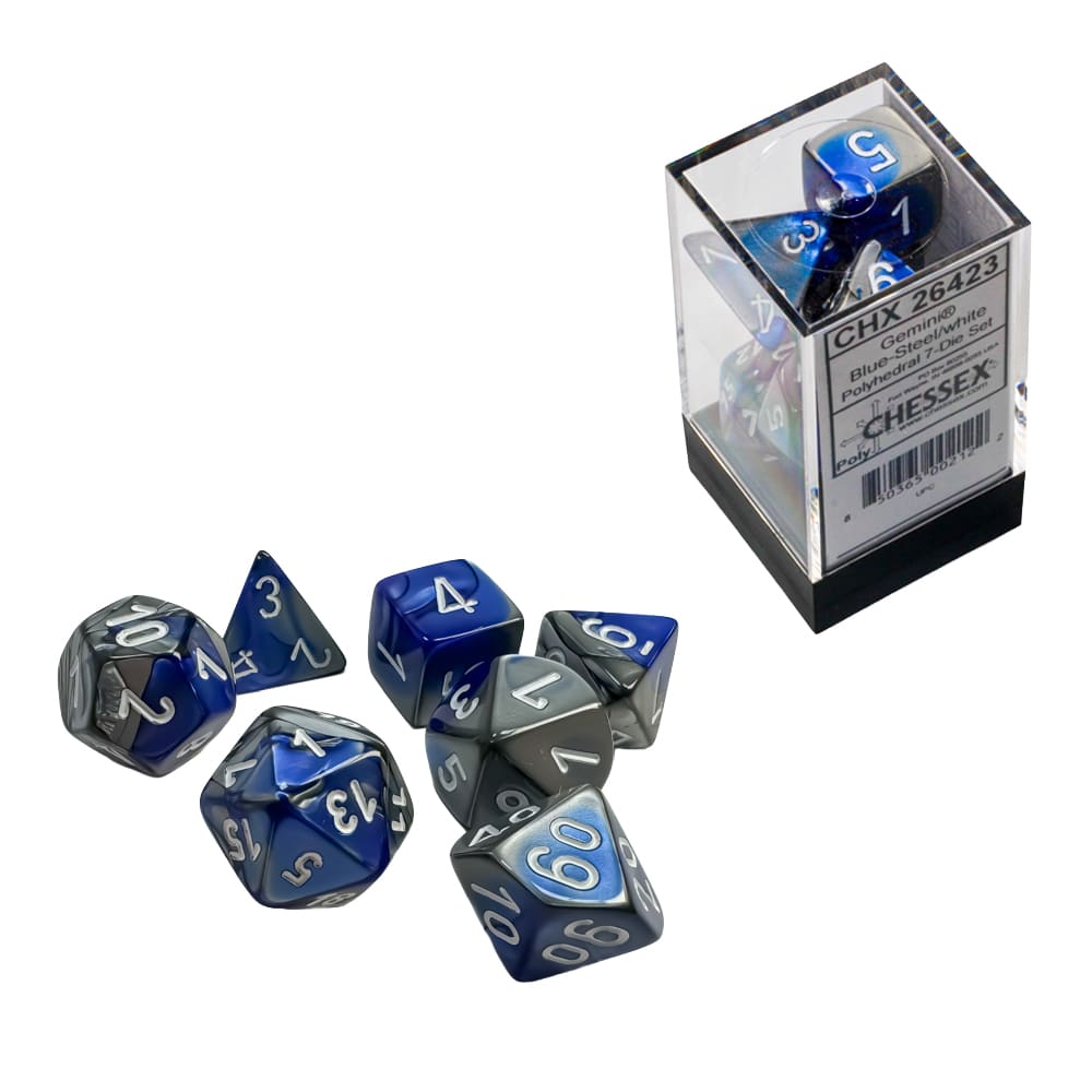Dadi Poliedrici Chessex Gemini Blue-Steel White