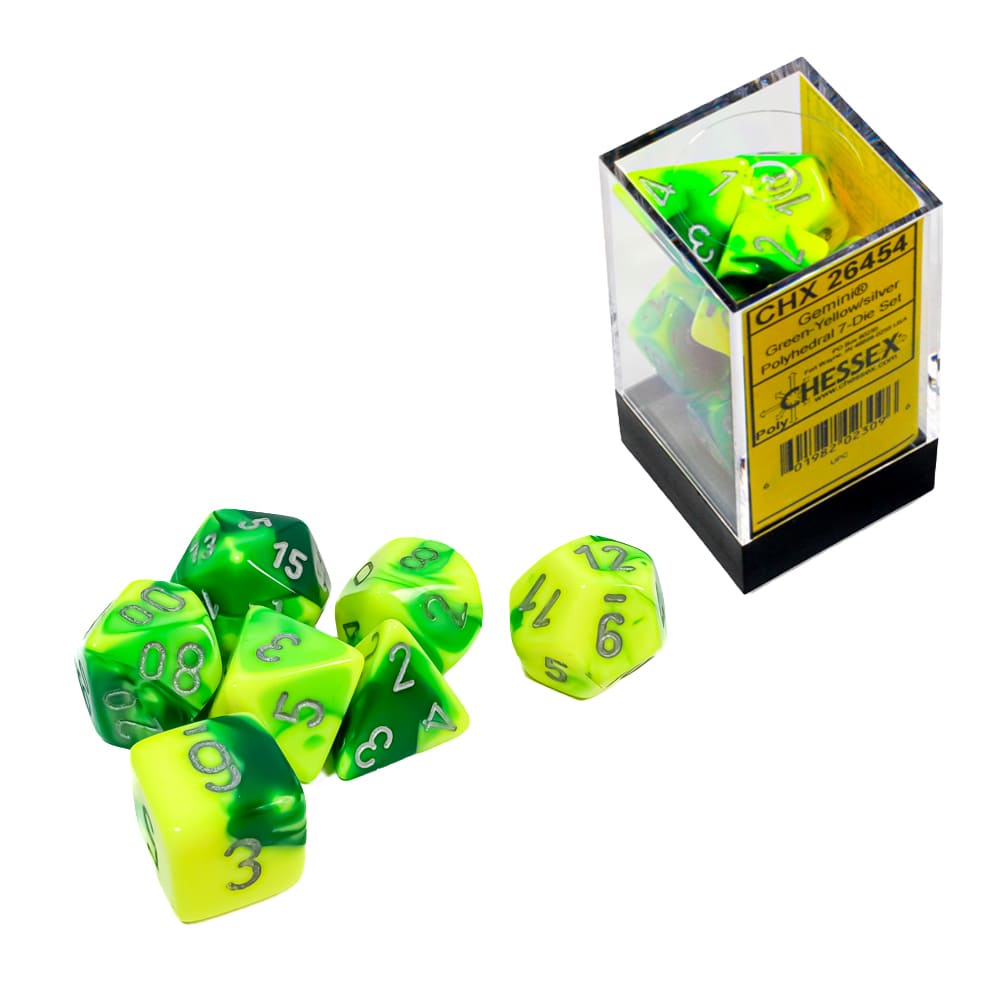 Dadi Poliedrici Chessex Gemini Green-Yellow Silver