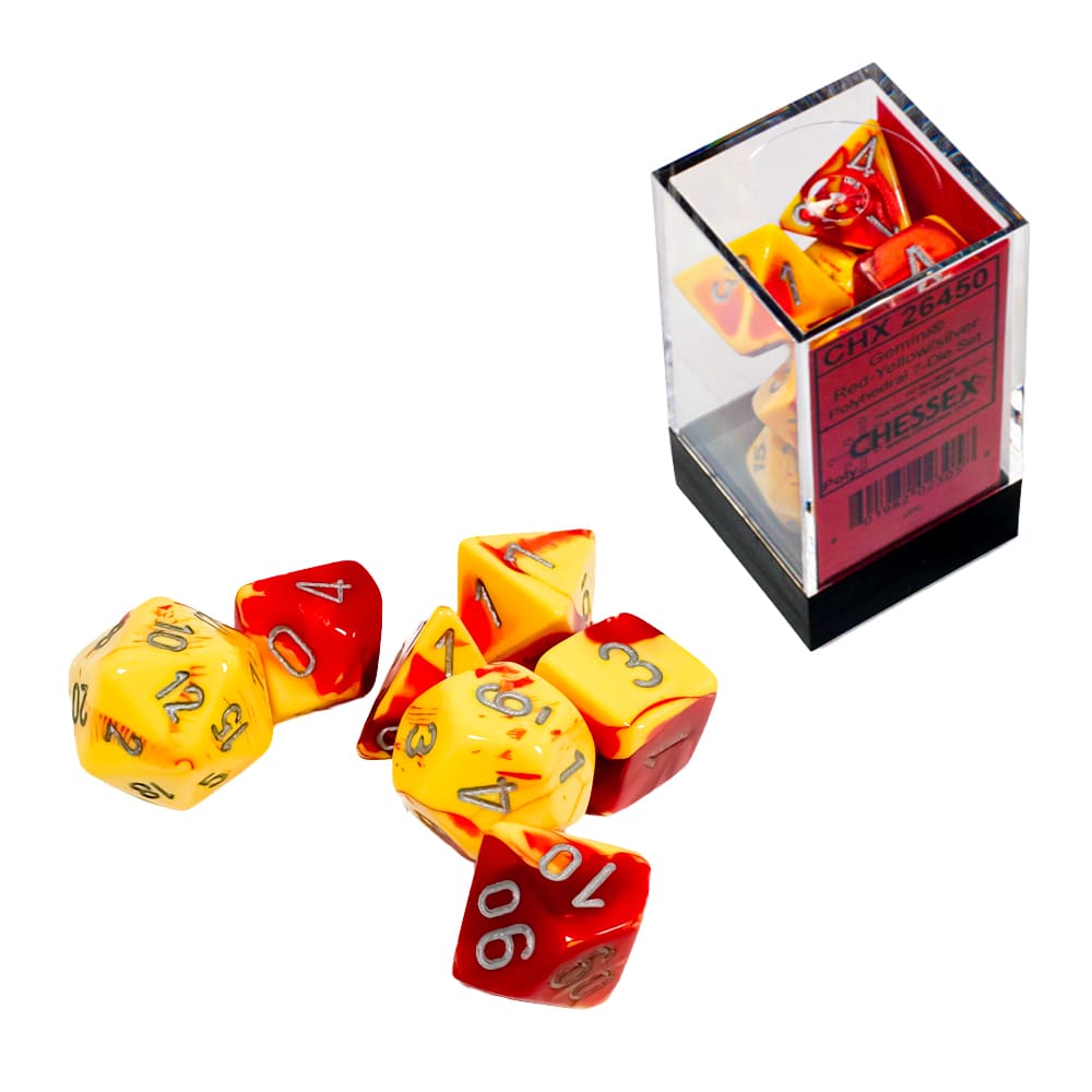 Dadi Poliedrici Chessex Gemini Red-Yellow Silver