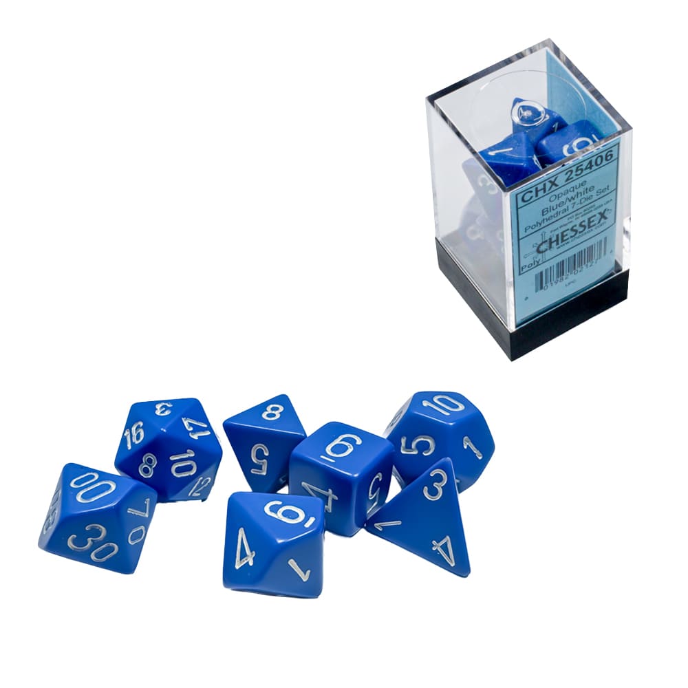 Set di dadi per RPG Chessex Opachi Blue white 7 pezzi