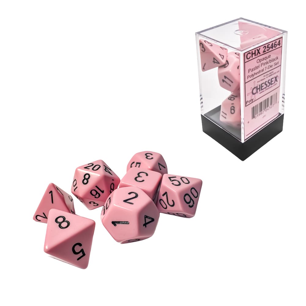 Set di dadi per RPG Chessex Opachi Pastel Pink black 7 pezzi