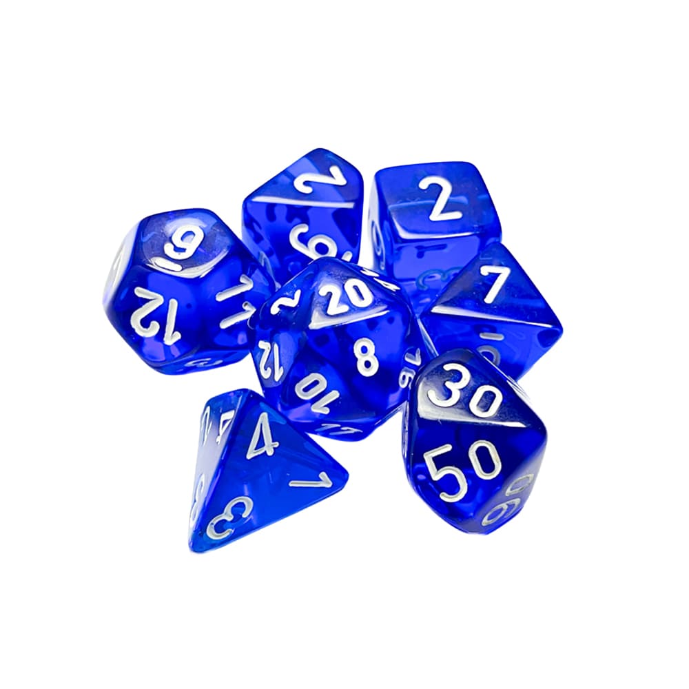Dadi Poliedrici Chessex Trasparenti Blue White