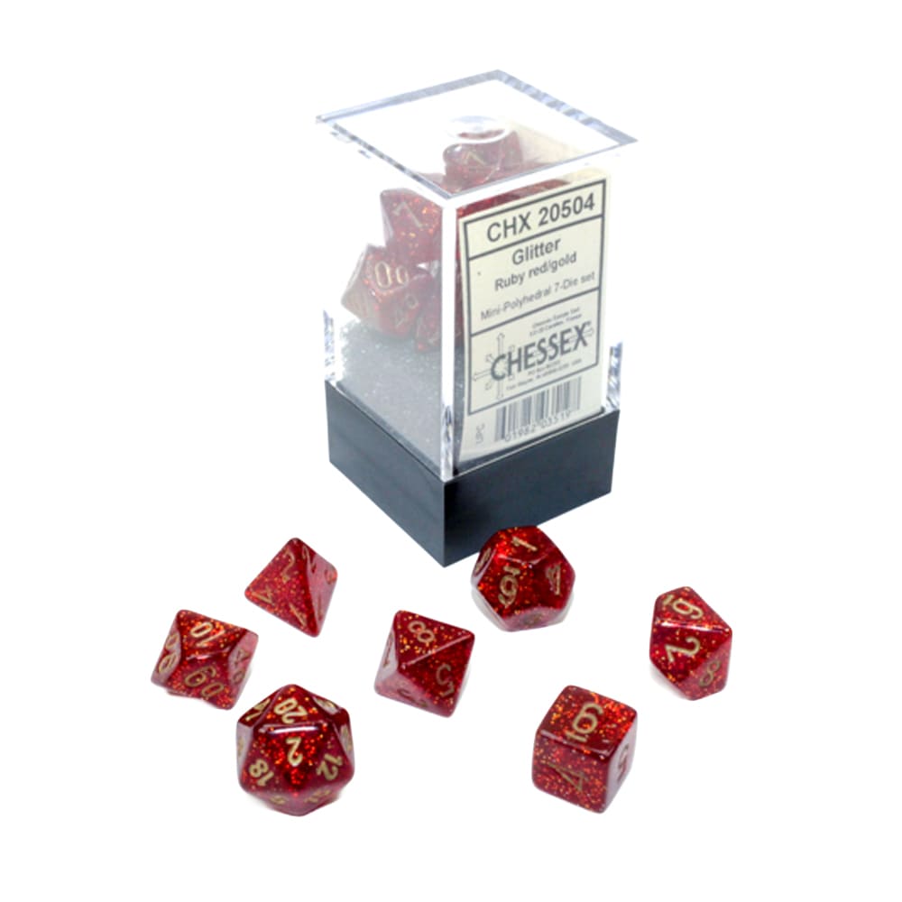 Mini Dadi Poliedrici Chessex Glitter Red Gold