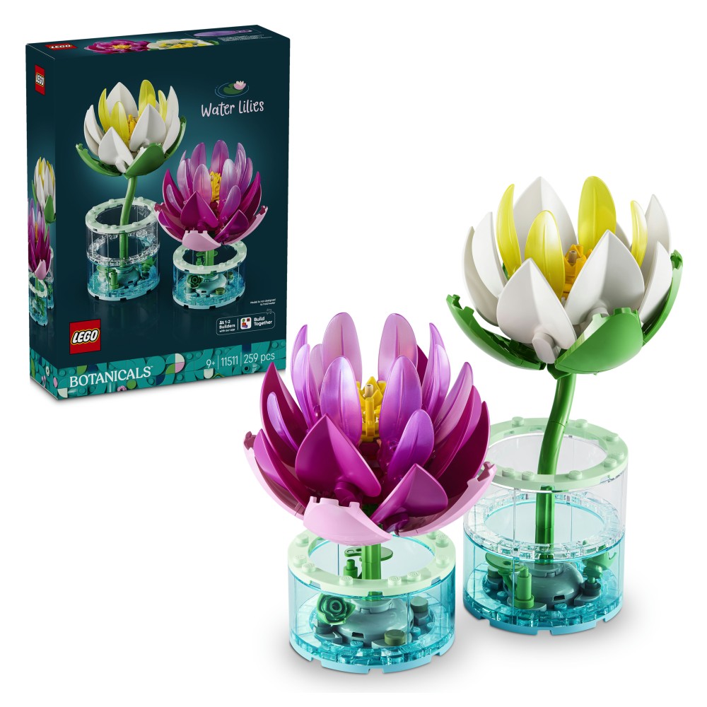 LEGO Botanicals 11511 Ninfee, Piante Artificiali con Fiori Finti in 2 Vasi, Decorazione Camera da Letto, Regalo Bambini 9+ - 11511