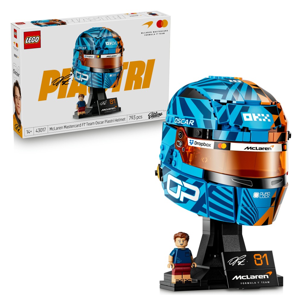 LEGO Editions 43017 Casco di Oscar Piastri McLaren Mastercard F1 Team, Gadget F1 con Minifigure da Collezione, Regalo da 14+ - 43017