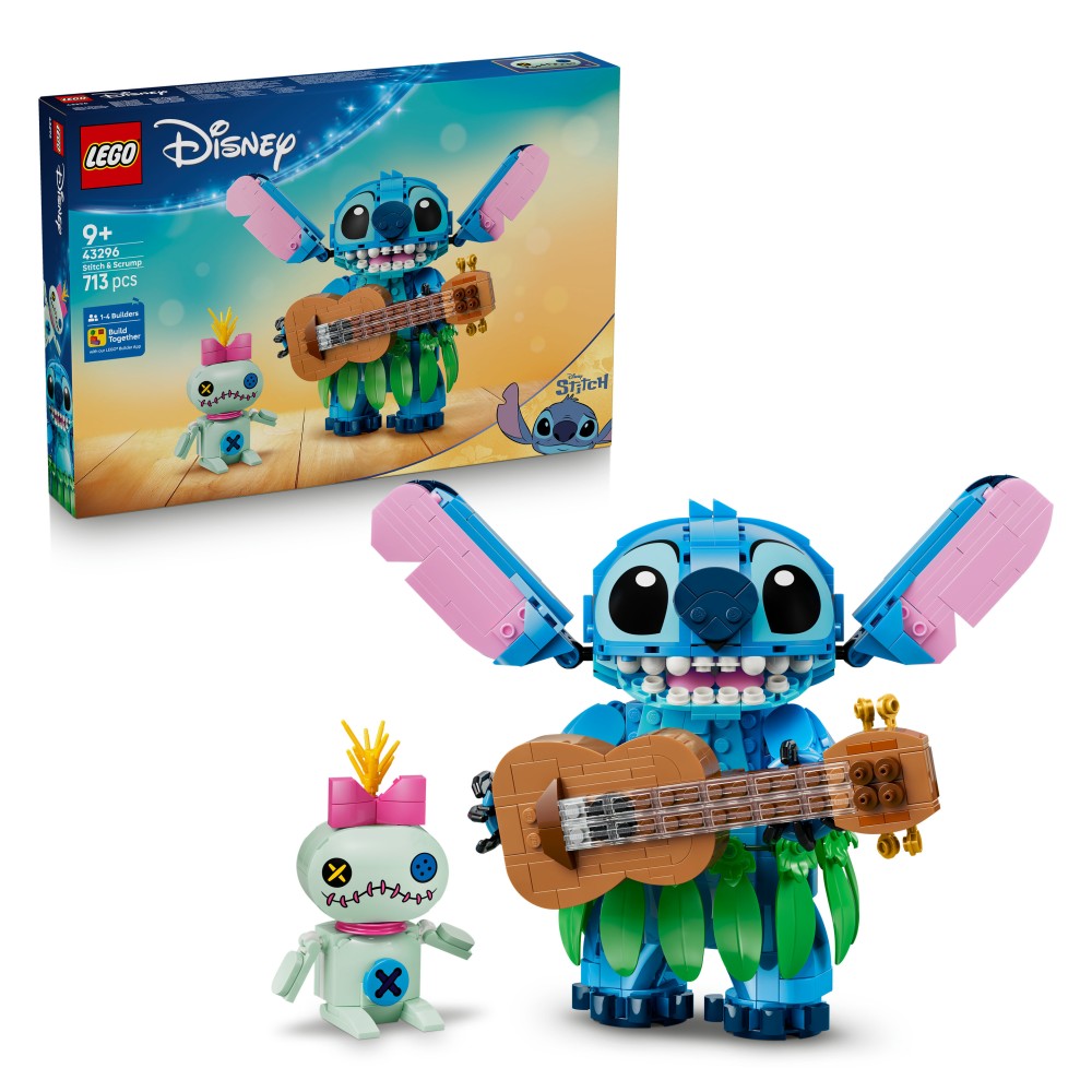 LEGO Disney | 43296 Stitch e Scrump, 2 Action Figure Giocattolo con Accessori, Decorazione Cameretta, Regalo per Bambini 9+ - 43296