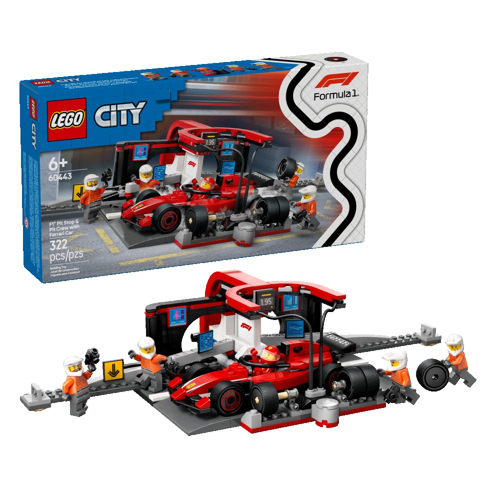 Lego F1 Pitstop e meccanici con monoposto Ferrari 60443