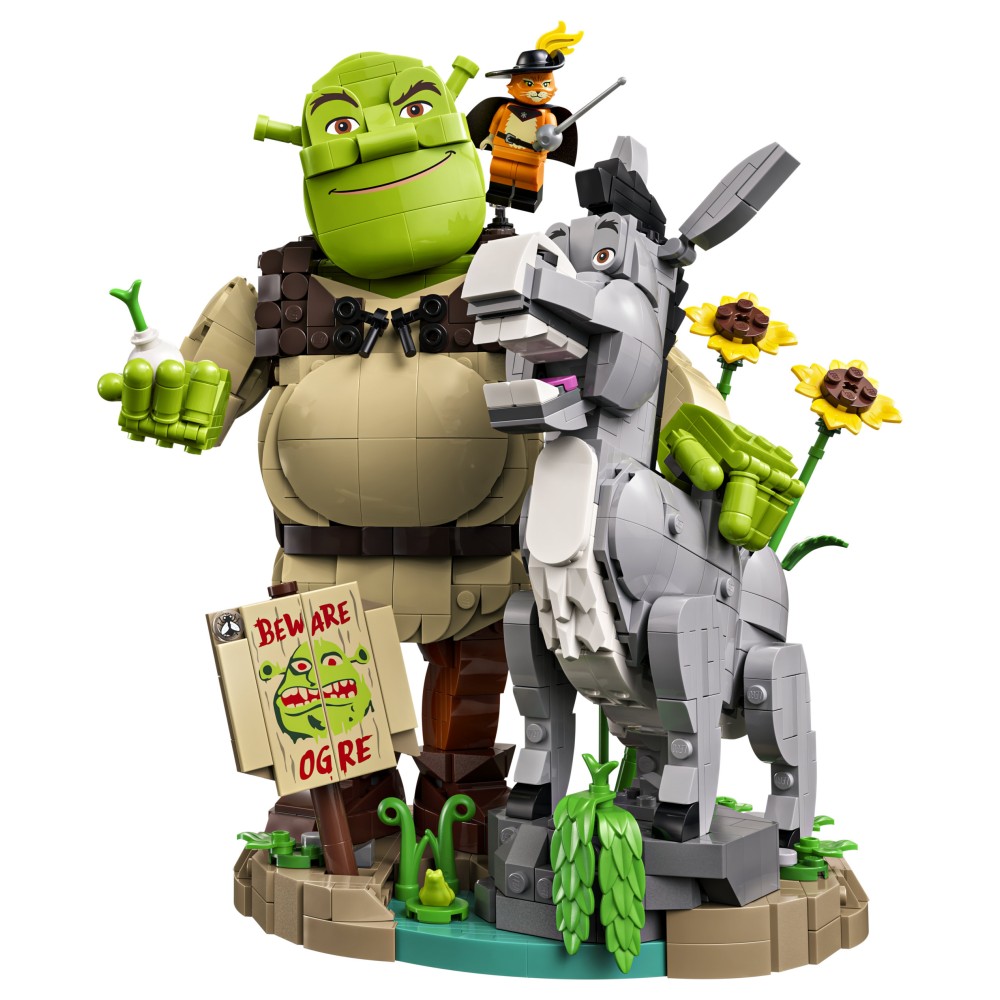 LEGO 72423 Shrek, Ciuchino e Gatto con gli Stivali, Kit Modellismo per Adulti da Esposizione con 3 Personaggi, Regalo per Fan - 72423