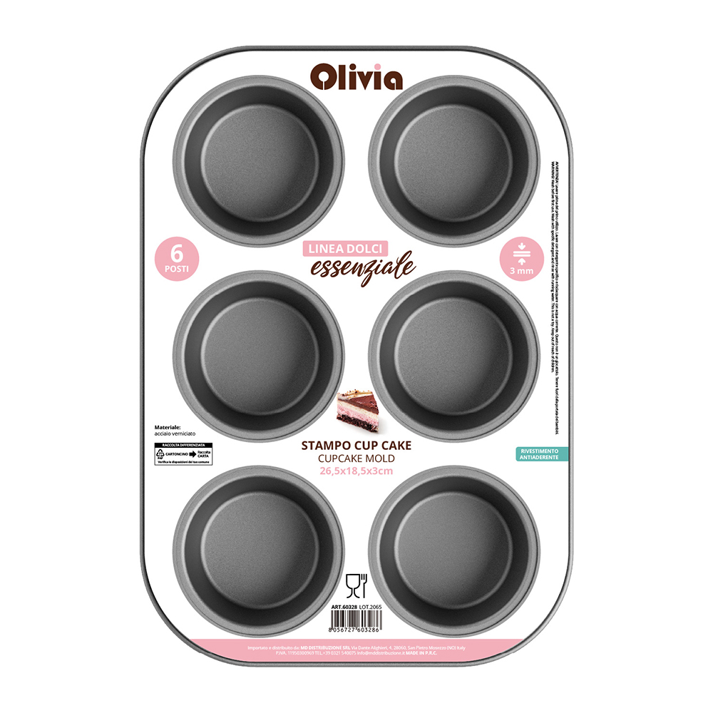 Stampo Cupcake 6 posti 26,5x18,5x3cm antiaderente in acciaio verniciato