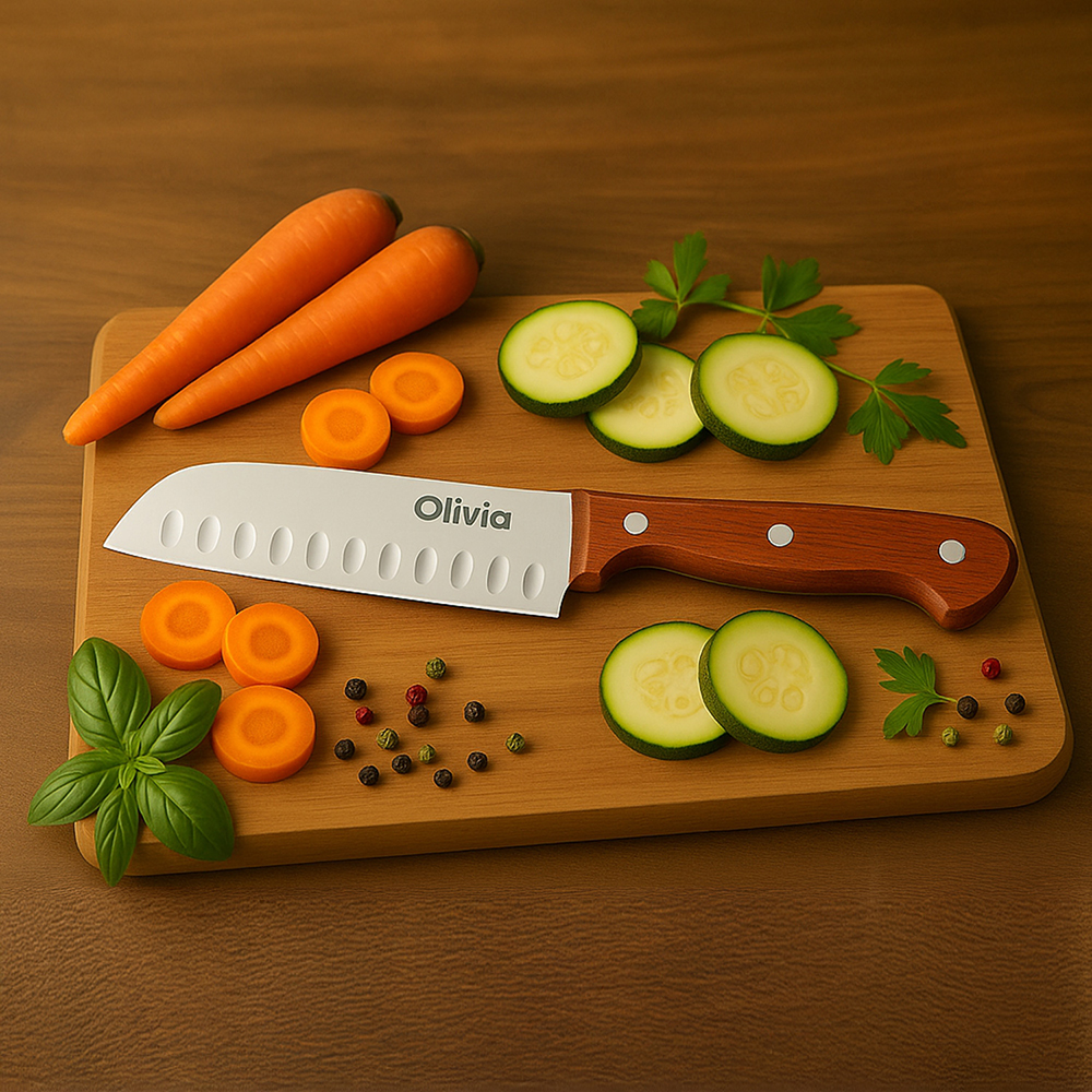 Coltello da chef in acciaio inox lama da 17cm manico in legno di Faggio - immagine 2