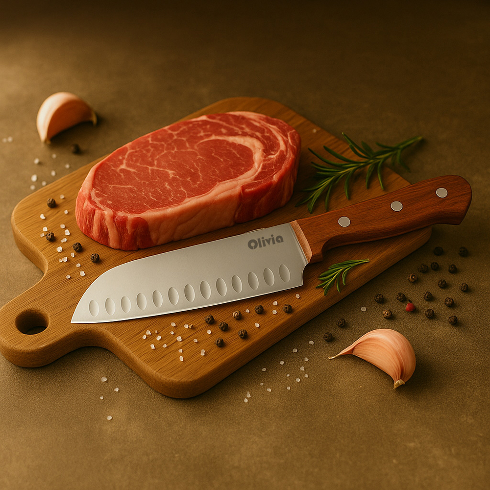 Coltello da chef in acciaio inox lama da 17cm manico in legno di Faggio - immagine 3