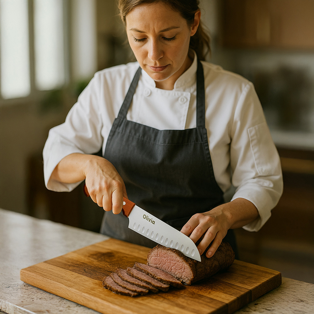 Coltello da chef in acciaio inox lama da 17cm manico in legno di Faggio - immagine 6