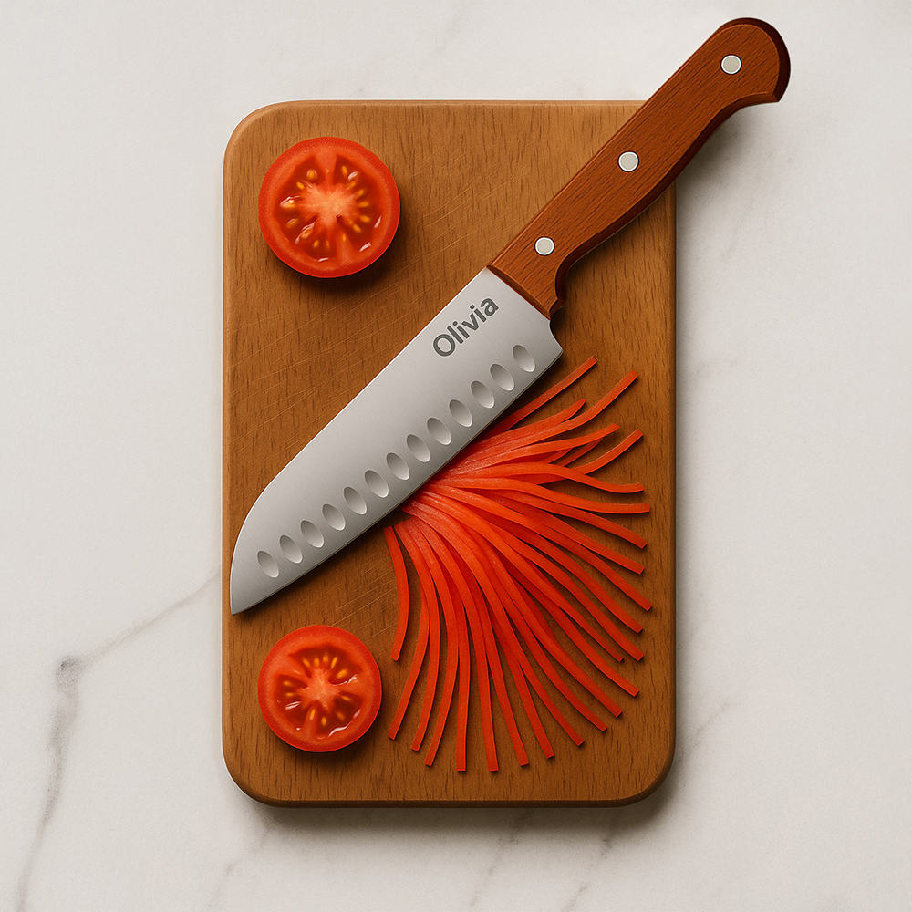 Coltello da chef in acciaio inox lama da 17cm manico in legno di Faggio - immagine 8