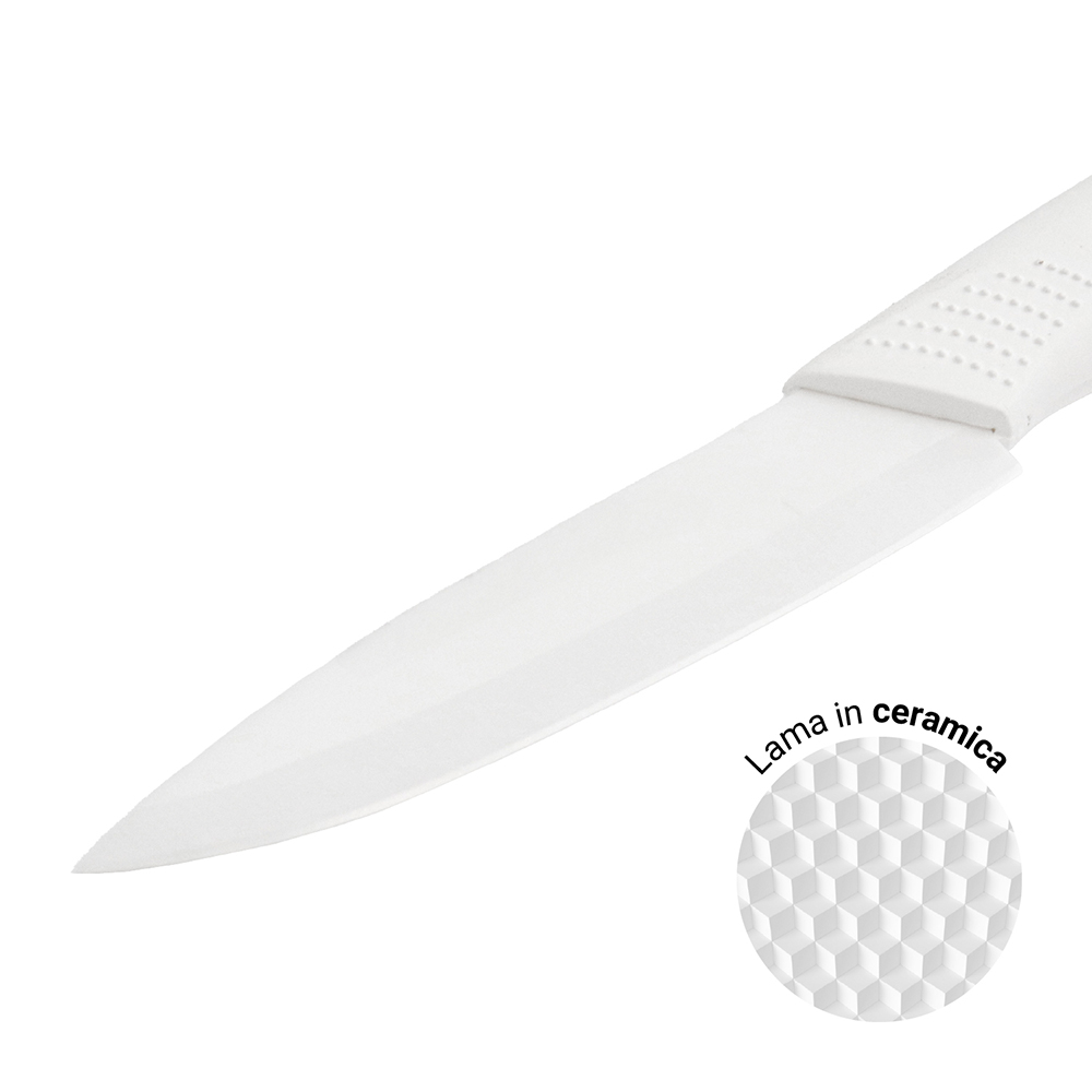 09530 coltello da cucina in ceramica bianco lama 10cm con manico pvc e fodero 2 Rasoigoodfellas Coltello da cucina in ceramica bianco Lama 10cm con Manico PVC e fodero - immagine 2
