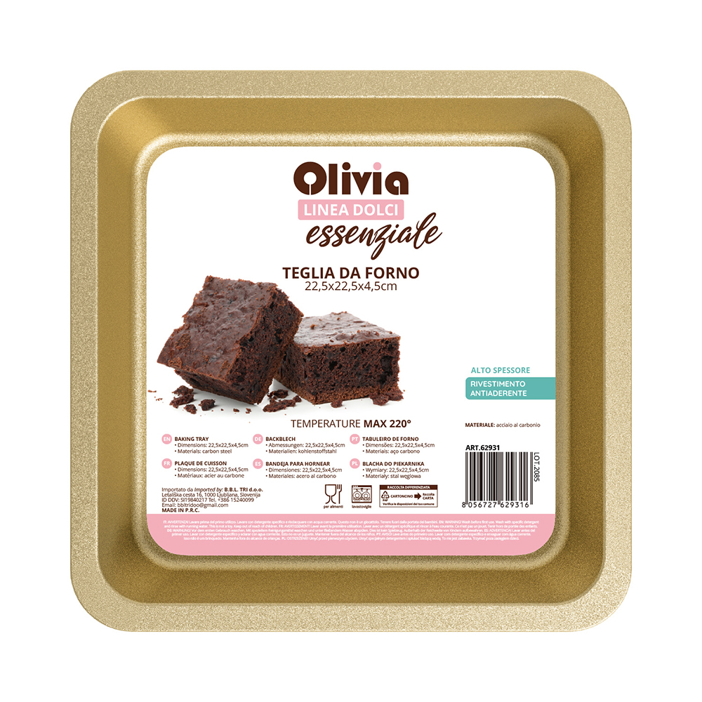 Teglia Forno Quadrata 22,5x22,5x4,5cm antiaderente acciaio al carbonio
