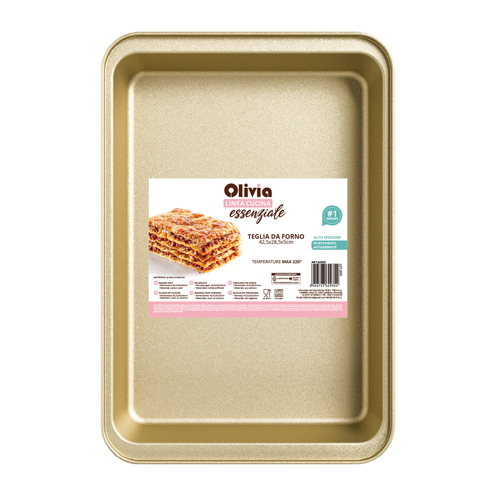 Teglia FornoRettangolare 42,5x28,5x5 cm antiaderente acciaio al carbonio