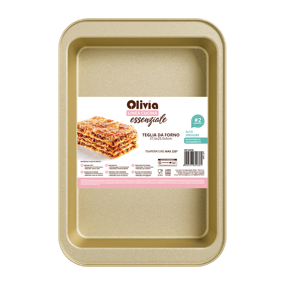 Teglia FornoRettangolare 37,5x25,5x5cm antiaderente acciaio al carbonio