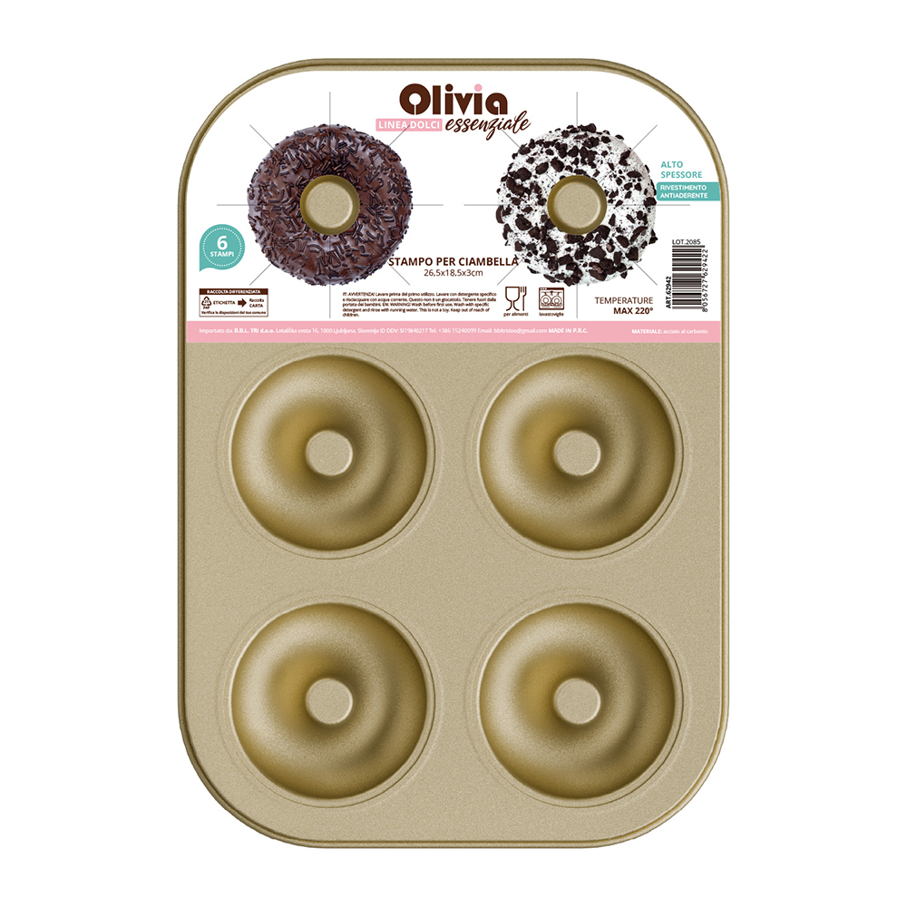 Stampo Ciambella 26,5x18,5x 3cm antiaderente acciaio al carbonio 6 pezzi