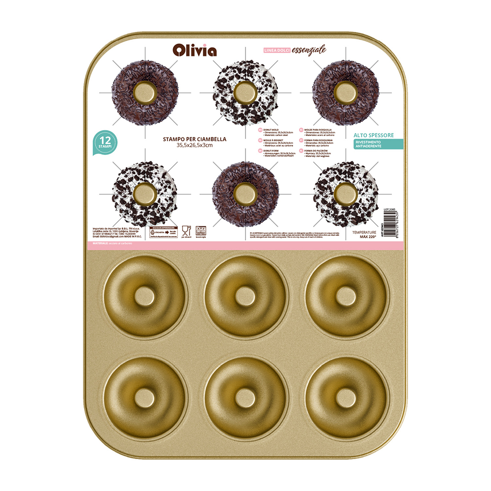 Stampo Ciambella 35,5x26,5x3cm antiaderente acciaio al carbonio 12 pezzi