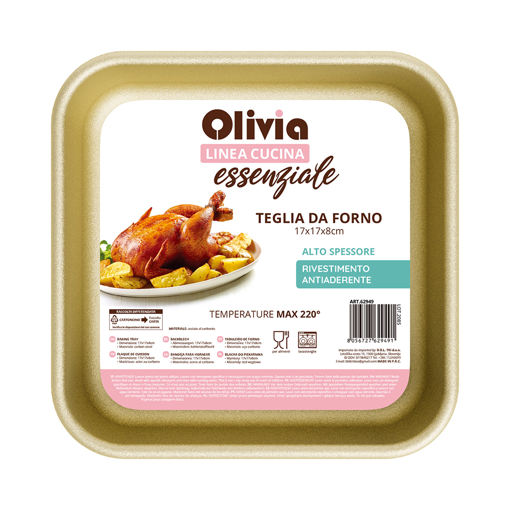 Teglia forno Quadrata 17x17x8cm antiaderente acciaio al carbonio