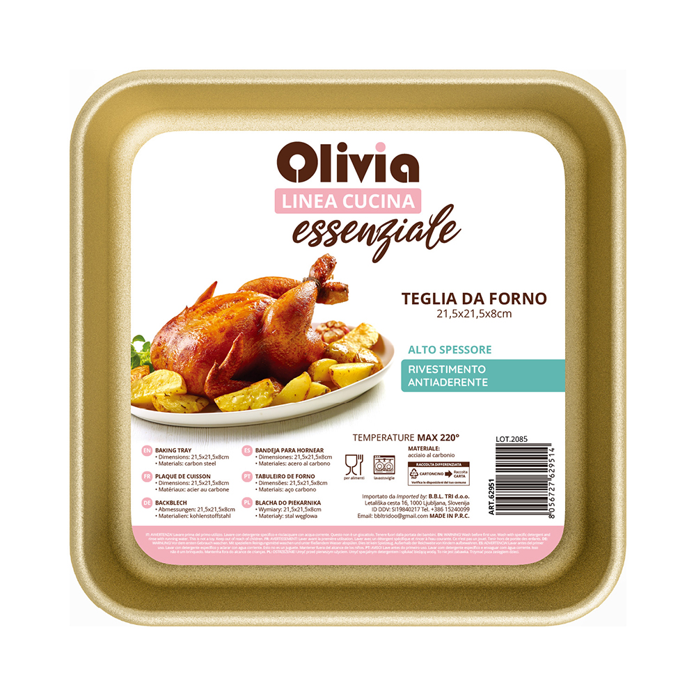 Teglia forno Quadrata 21,5x21,5x8cm antiaderente acciaio al carbonio