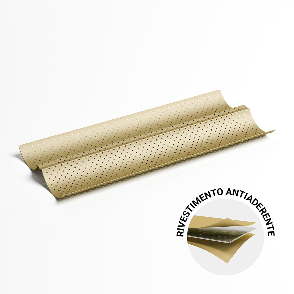 Teglia baguette 2 posti 16x38,5x 2,5cm antiaderente forata in acciaio al carbonio - immagine 4