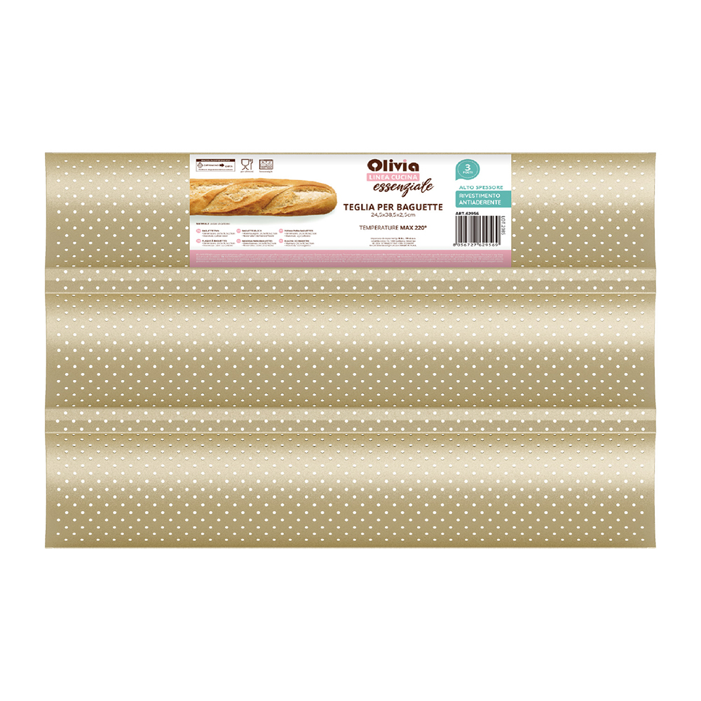 Teglia Baguette 3 Posti 24,5x38,5x2,5cm antiaderente forata in acciaio al carbonio
