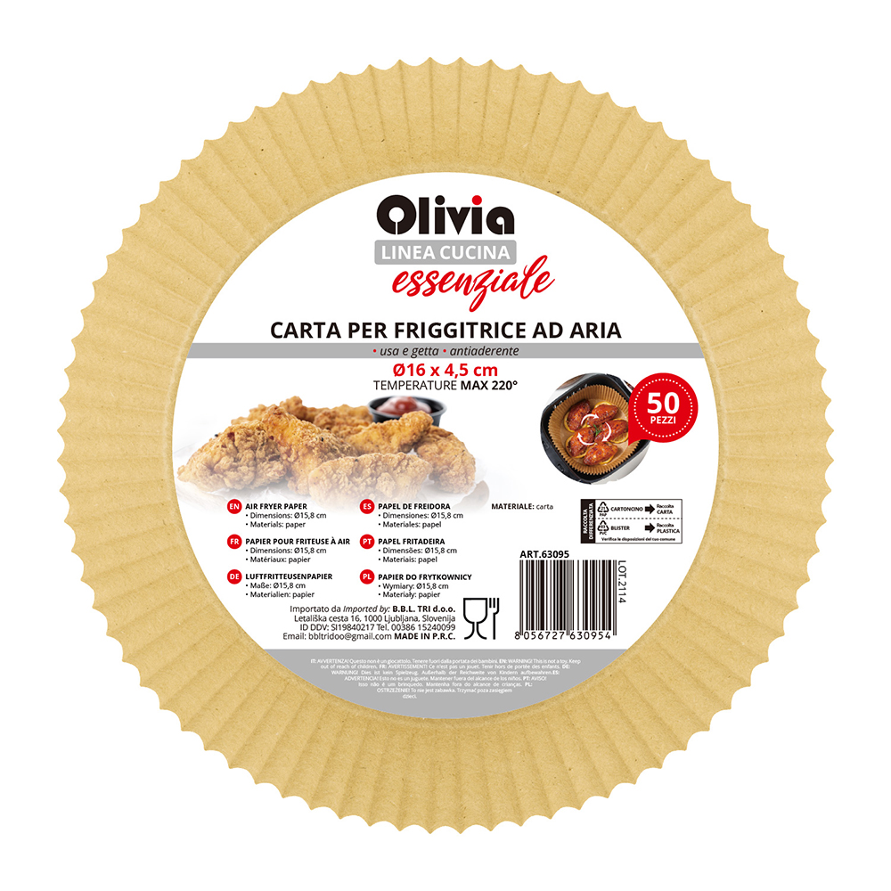 Carta Friggitrice ad Aria Rotonda 16x4,5cm 50 Pezzi Monouso