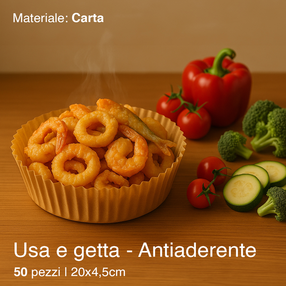 Carta forno per friggitrice ad aria e microonde 50 pezzi diametro 20cmx4,5cm - immagine 3
