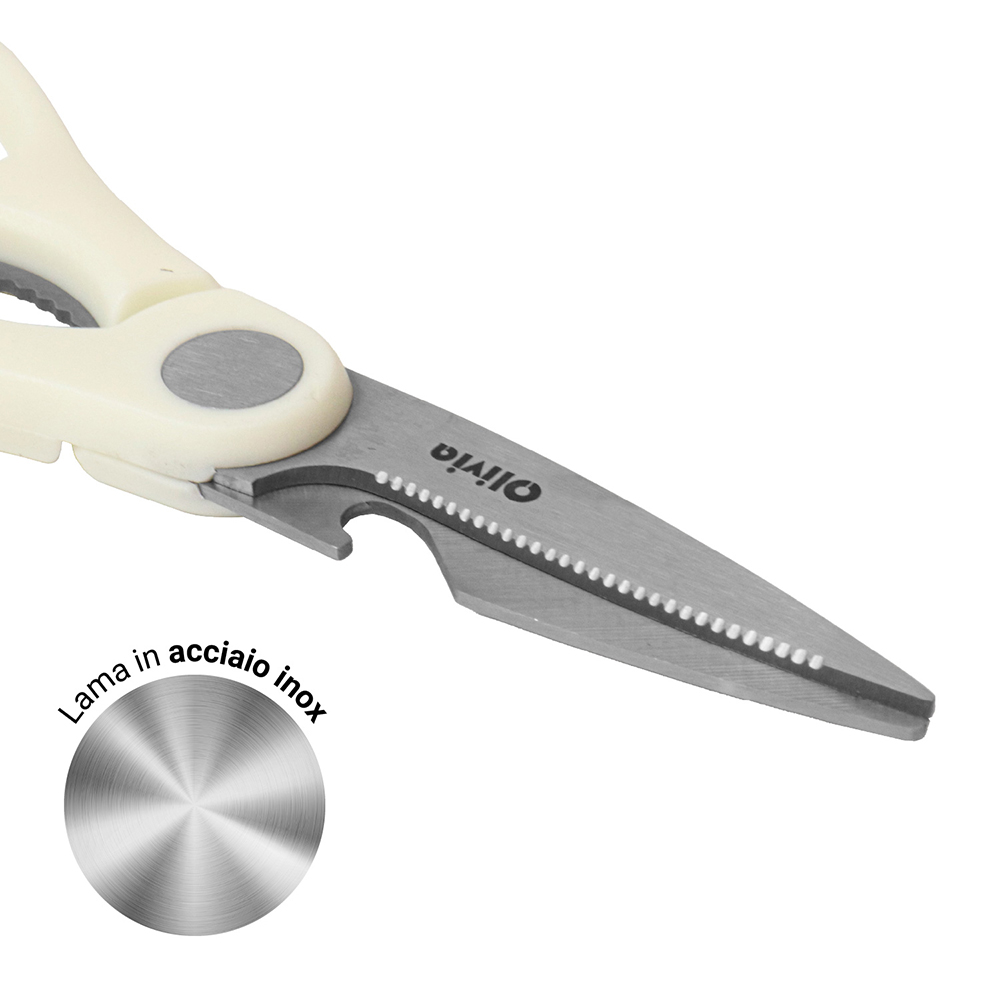 Forbici da cucina apribottiglia 21,3×8,5cm Lame in acciaio inox e manico avorio - immagine 2