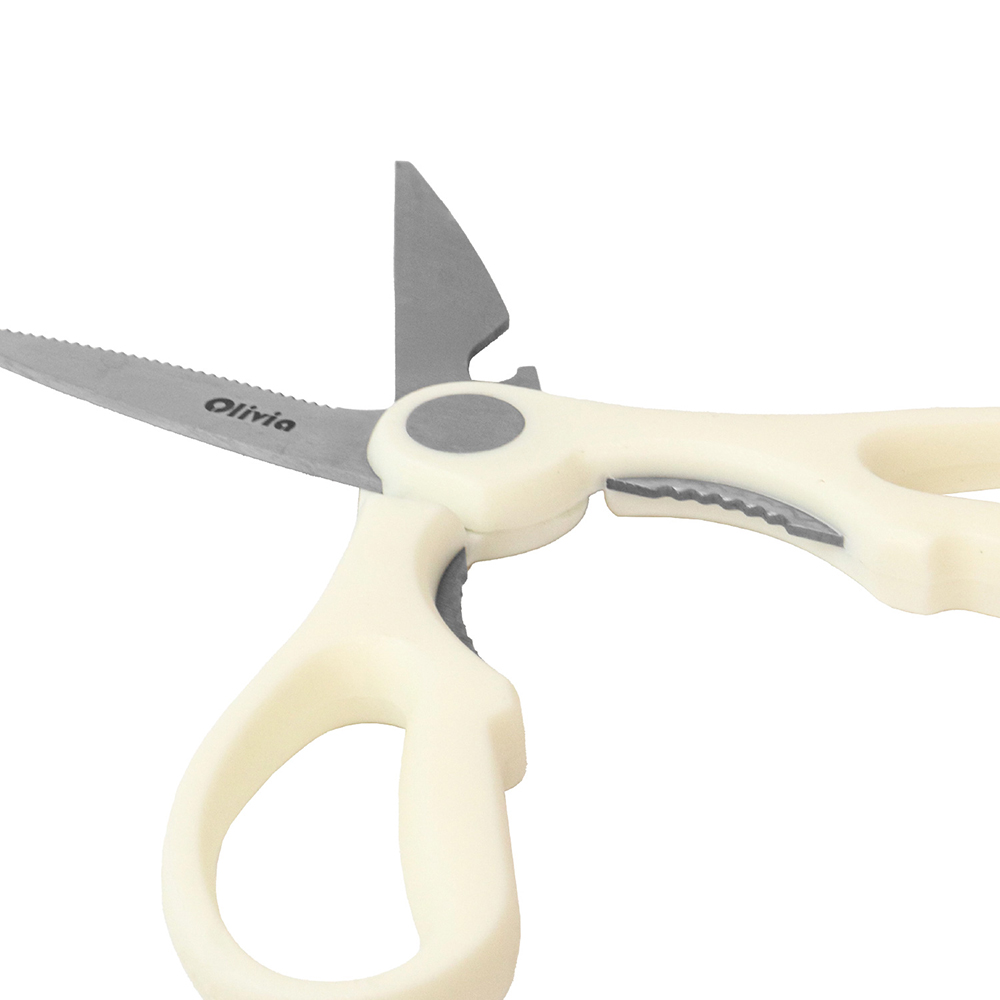 Forbici da cucina apribottiglia 21,3×8,5cm Lame in acciaio inox e manico avorio - immagine 4