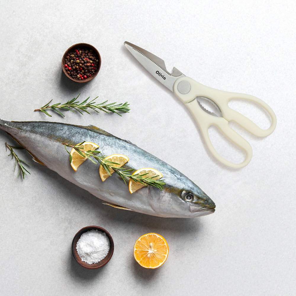 Forbici da cucina apribottiglia 21,3×8,5cm Lame in acciaio inox e manico avorio - immagine 5