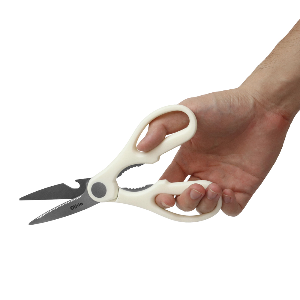 Forbici da cucina apribottiglia 21,3×8,5cm Lame in acciaio inox e manico avorio - immagine 6